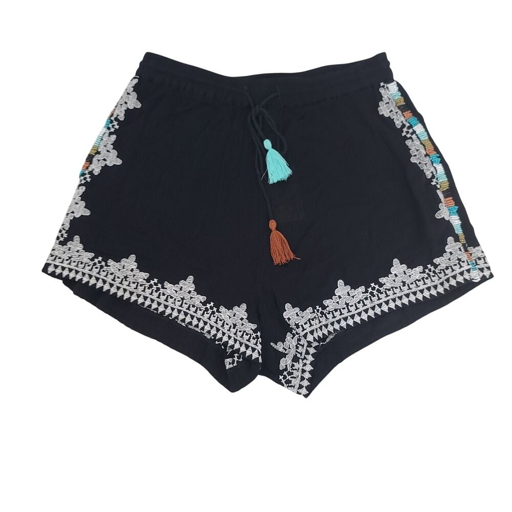 Raga Embroidered Guaze beaded shorts black Sz XS Festival Resort wear boho chic - Picture 2 of 10